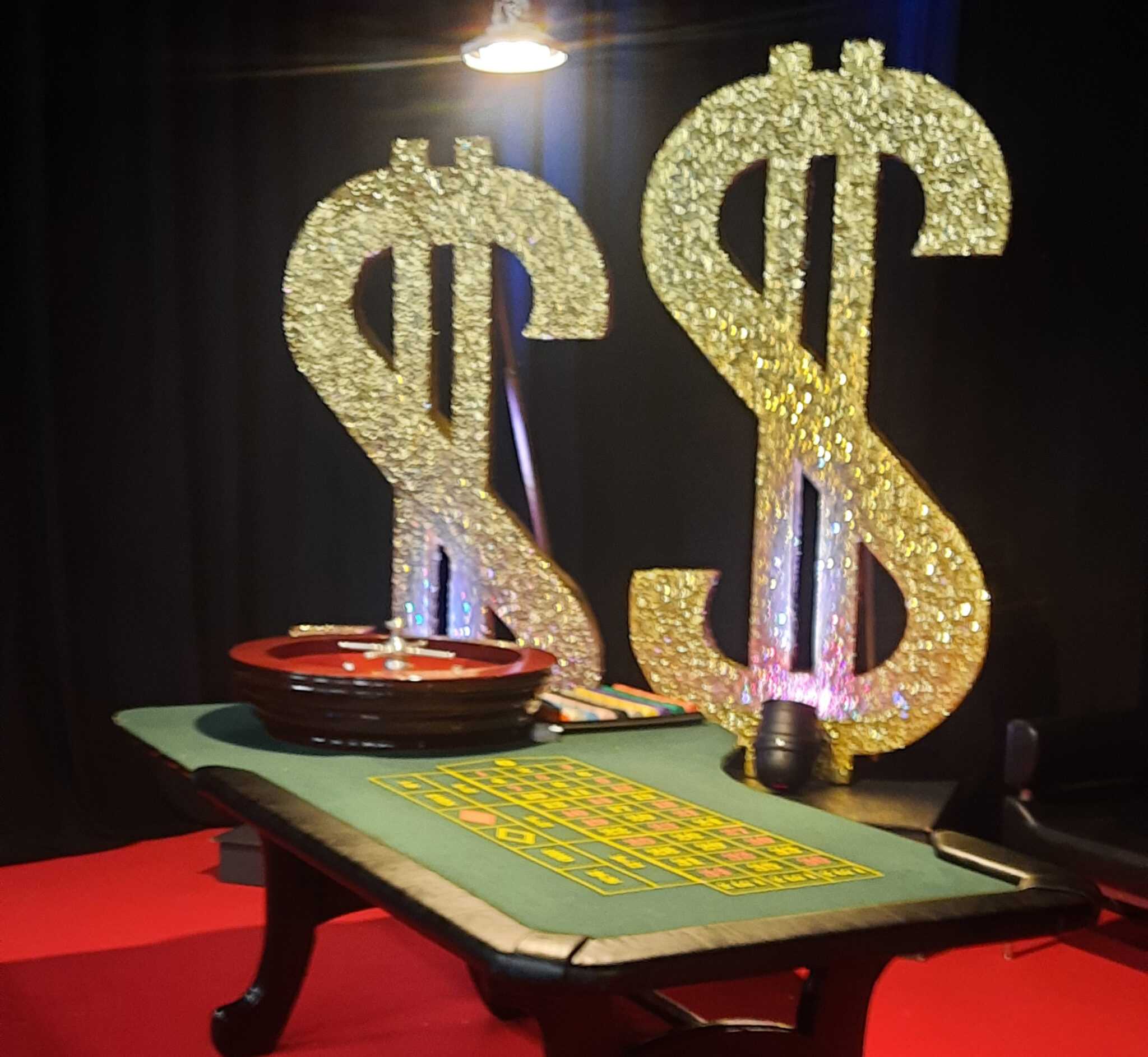 Fun Casino Table Roulette with Giant Glitter Dollar Signs